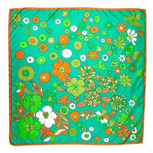 Vintage Mod Retro Polyester Scarf Signed EB -  Made in Italy - 27" Square